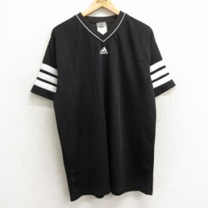 古着 アディダス adidas 半袖 ビンテージ Tシャツ メンズ 00年代 00s ワンポイントロゴ 大きいサイズ Vネック 黒他 ブラック X 中古 古着