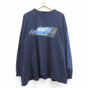 古着 スターター STARTER 長袖 ビンテージ Tシャツ メンズ 00年代 00s ビッグロゴ 大きいサイズ コットン クルーネック 紺 ネ 中古 古着