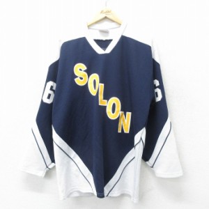 古着 長袖 ビンテージ Tシャツ アイスホッケー ジャージ メンズ 90年代 90s SOLON Vネック メッシュ地 USA製 白他 ホワイト ユ 中古 古着