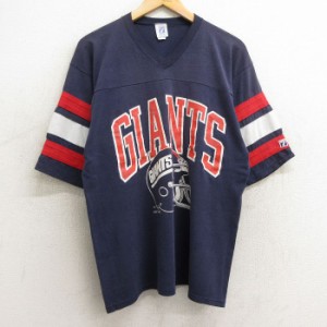 古着 半袖 ビンテージ フットボール Tシャツ メンズ 90年代 90s NFL ニューヨークジャイアンツ Vネック USA製 紺他 ネイビー L 中古 古着