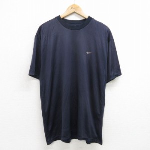 古着 ナイキ NIKE 半袖 ビンテージ Tシャツ メンズ 90年代 90s ワンポイントロゴ メッシュ地 クルーネック USA製 濃紺 ネイビ 中古 古着