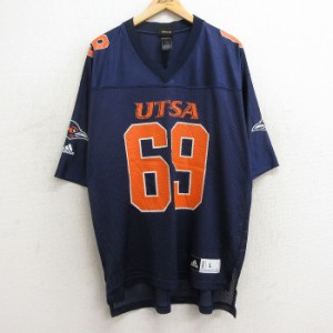 古着 アディダス adidas 半袖 ビンテージ フットボール Tシャツ メンズ UTSA 69 大きいサイズ メッシュ地 Vネック 紺 ネイビー 中古 古着