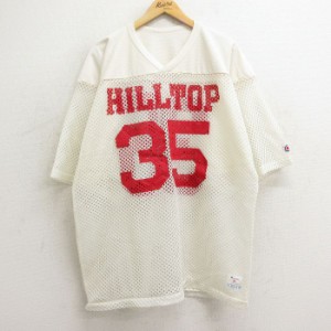 古着 チャンピオン champion 半袖 ビンテージ フットボール Tシャツ メンズ 80年代 80s HILL TOP 35 大きいサイズ ロング丈 メ 中古 古着