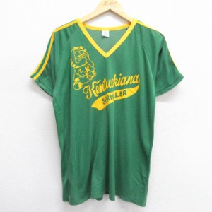 古着 半袖 ビンテージ Tシャツ メンズ 80年代 80s Kentuckiana SPRINKLER ガーフィールド ラグラン Vネック 緑他 グリーン Lサ 中古 古着