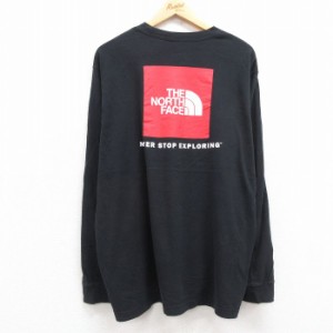 古着 ノースフェイス THE NORTH FACE 長袖 Tシャツ メンズ ビッグロゴ 大きいサイズ コットン クルーネック 黒 ブラック XLサ 中古 古着