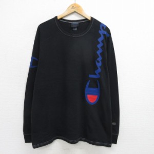 古着 チャンピオン champion 長袖 ビンテージ Tシャツ メンズ 00年代 00s ビッグロゴ 大きいサイズ クルーネック 黒 ブラック  中古 古着