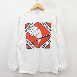 古着 ジャージーズ 長袖 ビンテージ Tシャツ メンズ 00年代 00s バレーボール コットン クルーネック 白 ホワイト XLサイズ 中 中古 古着
