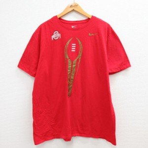 古着 ナイキ NIKE 半袖 ブランド Tシャツ メンズ オハイオ ワンポイントロゴ 大きいサイズ クルーネック 赤 レッド XLサイズ  中古 古着