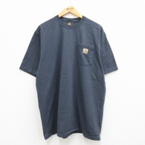 古着 カーハート Carhartt 半袖 ブランド Tシャツ メンズ ワンポイントロゴ 胸ポケット付き 大きいサイズ ロング丈 クルーネッ 中古 古着