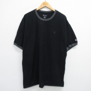 古着 チャンピオン champion 半袖 ブランド Tシャツ メンズ ワンポイントロゴ 大きいサイズ コットン クルーネック 黒 ブラッ 中古 古着