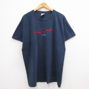 古着 トミーヒルフィガー TOMMY HILFIGER 半袖 ブランド Tシャツ メンズ トミージーンズ 刺繍 大きいサイズ コットン クルーネ 中古 古着