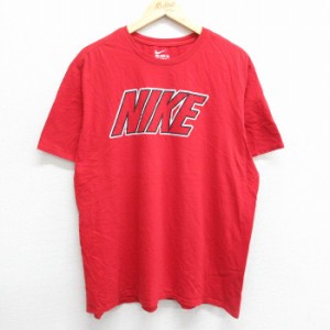古着 ナイキ NIKE 半袖 ブランド Tシャツ メンズ ビッグロゴ 大きいサイズ コットン クルーネック 赤 レッド XLサイズ 中古 中古 古着