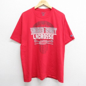 古着 チャンピオン champion 半袖 ブランド Tシャツ メンズ ラクロス SHU コットン クルーネック 赤 レッド XLサイズ 中古 中古 古着