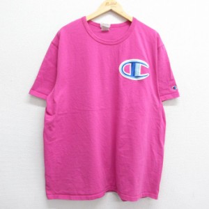 古着 チャンピオン champion 半袖 ブランド Tシャツ メンズ ビッグロゴ クルーネック ピンク XLサイズ 中古 中古 古着