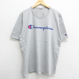 古着 チャンピオン champion 半袖 ブランド Tシャツ メンズ 90年代 90s ビッグロゴ クルーネック グレー 霜降り XLサイズ 中古 中古 古着