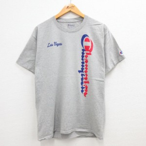 古着 チャンピオン champion 半袖 ブランド Tシャツ メンズ ラスベガス ビッグロゴ クルーネック グレー 霜降り Lサイズ 中古 中古 古着