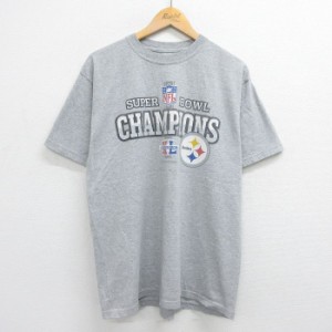 古着 リーボック REEBOK 半袖 ブランド Tシャツ メンズ NFL ピッツバーグスティーラーズ クルーネック グレー 霜降り アメフト 中古 古着