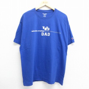 古着 チャンピオン Champion 半袖 ブランド Tシャツ メンズ ニューヨーク州立大学 DAD コットン クルーネック 青 ブルー XLサ 中古 古着