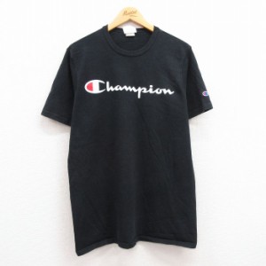 古着 チャンピオン champion 半袖 ブランド Tシャツ メンズ ビッグロゴ コットン クルーネック 黒 ブラック Lサイズ 中古 中古 古着