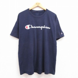 古着 チャンピオン champion 半袖 ブランド Tシャツ メンズ ビッグロゴ クルーネック 紺 ネイビー XLサイズ 中古 中古 古着