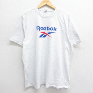 古着 リーボック REEBOK 半袖 ブランド Tシャツ メンズ ビッグロゴ 大きいサイズ コットン クルーネック 薄グレー 霜降り XLサ 中古 古着