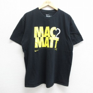 古着 ナイキ NIKE 半袖 ブランド Tシャツ メンズ ワンポイントロゴ MACMATT コットン クルーネック 黒 ブラック XLサイズ 中古 中古 古着