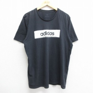 古着 アディダス adidas 半袖 ブランド Tシャツ メンズ ビッグロゴ 大きいサイズ コットン クルーネック 黒 ブラック XLサイズ 中古 古着