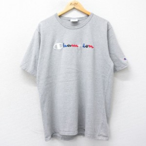 古着 チャンピオン champion 半袖 ブランド Tシャツ メンズ ビッグロゴ クルーネック グレー 霜降り XLサイズ 中古 中古 古着