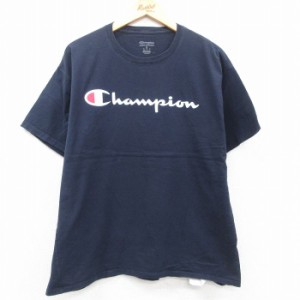 古着 チャンピオン Champion 半袖 ブランド Tシャツ メンズ ビッグロゴ コットン クルーネック 紺 ネイビー XLサイズ 中古 中古 古着