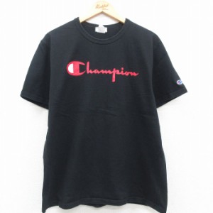 古着 チャンピオン Champion 半袖 ブランド Tシャツ メンズ ビッグロゴ コットン クルーネック 黒 ブラック XLサイズ 中古 中古 古着