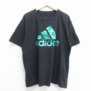 古着 アディダス adidas 半袖 ブランド Tシャツ メンズ ビッグロゴ 大きいサイズ コットン クルーネック 黒 ブラック XLサイズ 中古 古着