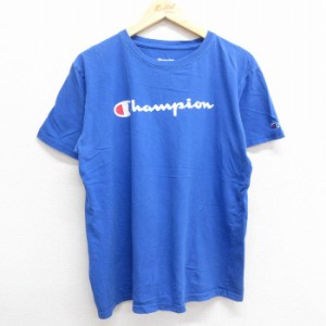 古着 チャンピオン champion 半袖 ブランド Tシャツ メンズ ビッグロゴ クルーネック 青 ブルー XLサイズ 中古 中古 古着