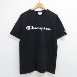 古着 チャンピオン champion 半袖 ブランド Tシャツ メンズ ビッグロゴ コットン クルーネック 黒 ブラック Lサイズ 中古 中古 古着