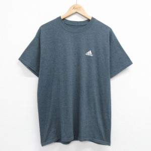 古着 アディダス adidas 半袖 ブランド Tシャツ メンズ ワンポイントロゴ 紺 ネイビー 霜降り XLサイズ 中古 中古 古着