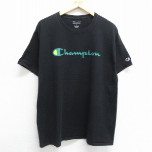 古着 チャンピオン champion 半袖 ブランド Tシャツ メンズ ビッグロゴ クルーネック 黒 ブラック Lサイズ 中古 中古 古着