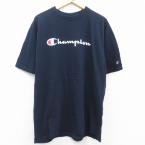 古着 チャンピオン champion 半袖 ブランド Tシャツ メンズ ビッグロゴ コットン クルーネック 紺 ネイビー Lサイズ 中古 中古 古着