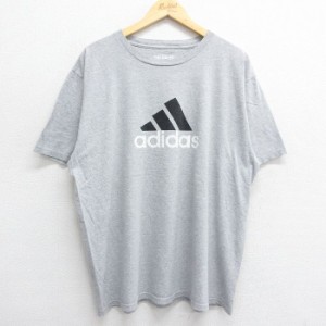 古着 アディダス adidas 半袖 ブランド Tシャツ メンズ ビッグロゴ 大きいサイズ クルーネック グレー 霜降り XLサイズ 中古 中古 古着