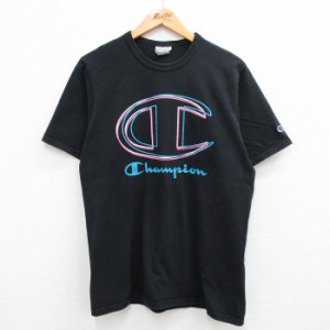 古着 チャンピオン champion 半袖 ブランド Tシャツ メンズ ビッグロゴ コットン クルーネック 黒 ブラック Lサイズ 中古 中古 古着