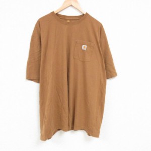 古着 カーハート Carhartt 半袖 ブランド Tシャツ メンズ 胸ポケット付き 大きいサイズ ロング丈 コットン クルーネック 茶 ブ 中古 古着