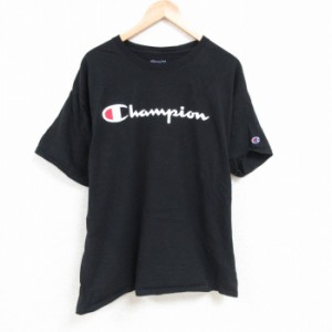 古着 チャンピオン Champion 半袖 ブランド Tシャツ メンズ ビッグロゴ コットン クルーネック 黒 ブラック Lサイズ 中古 中古 古着