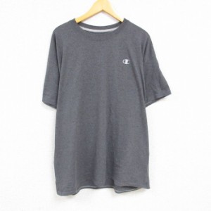 古着 チャンピオン Champion 半袖 ブランド Tシャツ メンズ ワンポイントロゴ 大きいサイズ クルーネック 濃グレー 霜降り XL 中古 古着