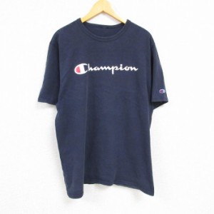 古着 チャンピオン Champion 半袖 ブランド Tシャツ メンズ ビッグロゴ クルーネック 紺 ネイビー XLサイズ 中古 中古 古着