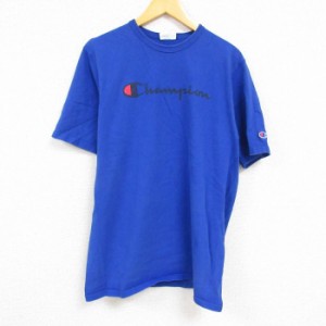 古着 チャンピオン Champion 半袖 ブランド Tシャツ メンズ ビッグロゴ クルーネック 青 ブルー Mサイズ 中古 中古 古着