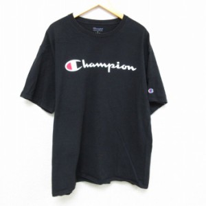 古着 チャンピオン Champion 半袖 ブランド Tシャツ メンズ ビッグロゴ 大きいサイズ クルーネック 黒 ブラック XLサイズ 中古 中古 古着