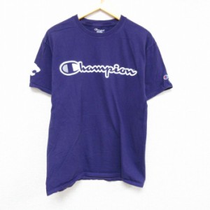 古着 チャンピオン Champion 半袖 ブランド Tシャツ メンズ ビッグロゴ クルーネック 紫 パープル Lサイズ 中古 中古 古着