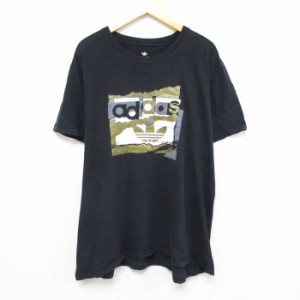 古着 アディダス adidas 半袖 ブランド Tシャツ メンズ ビッグロゴ リーフ トレフォイル 大きいサイズ クルーネック 黒 ブラッ 中古 古着