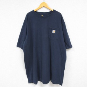 古着 カーハート Carhartt 半袖 ブランド Tシャツ メンズ 胸ポケット付き 大きいサイズ ロング丈 コットン クルーネック 黒 ブ 中古 古着