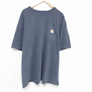 古着 カーハート Carhartt 半袖 ブランド Tシャツ メンズ 胸ポケット付き 大きいサイズ コットン クルーネック グレー XLサイ 中古 古着