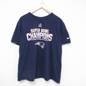 古着 ナイキ NIKE 半袖 ブランド Tシャツ メンズ NFL ニューイングランドペイトリオッツ クルーネック 紺 ネイビー アメフト  中古 古着