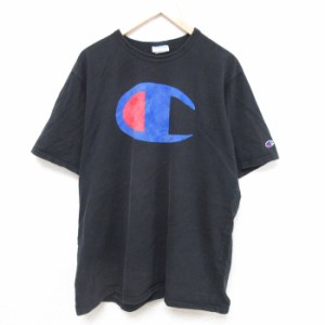 古着 チャンピオン Champion 半袖 ブランド Tシャツ メンズ ビッグロゴ コットン クルーネック 黒 ブラック XLサイズ 中古 中古 古着